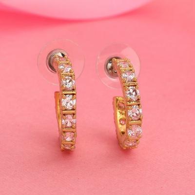 24K White Gold and CZ Hoop Earrings
