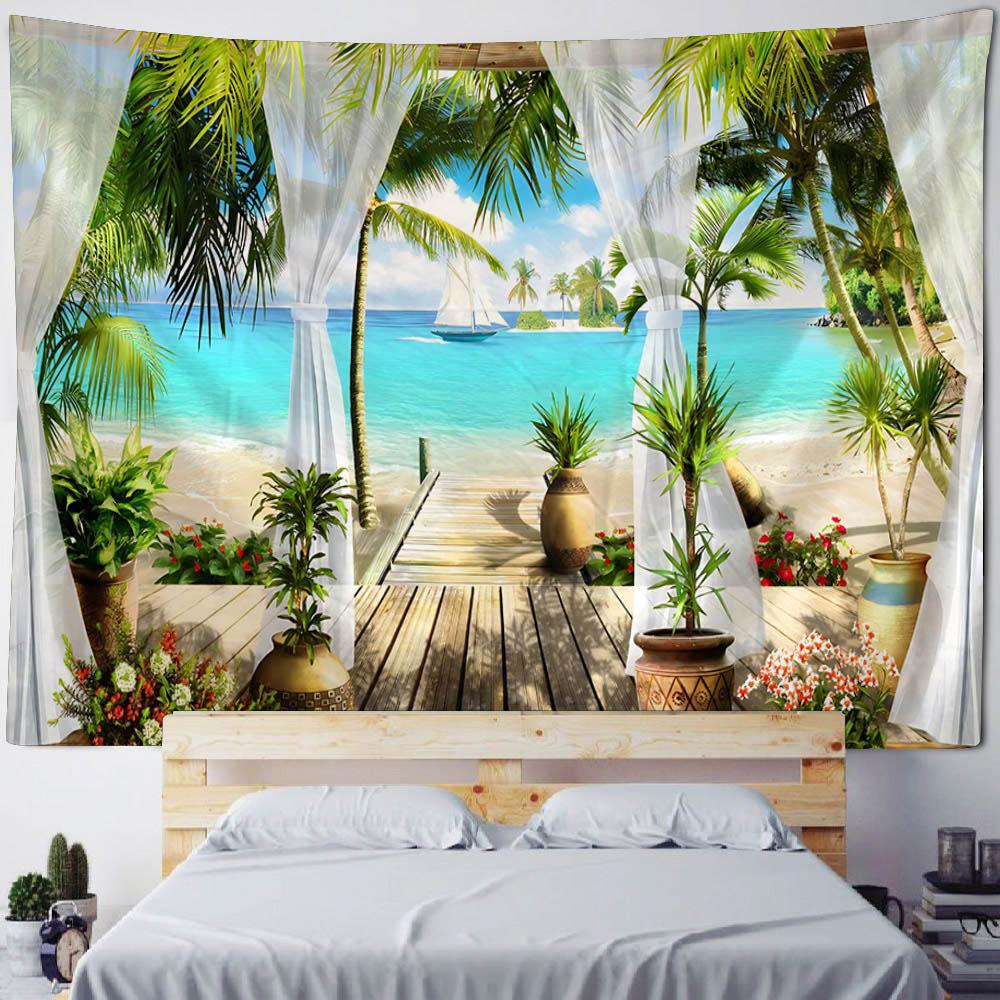 3D Landscape Tapestry, European Balcony, Aesthetic Home Art Decoration, Wall Hanging, Bedroom Living Room Background Poster