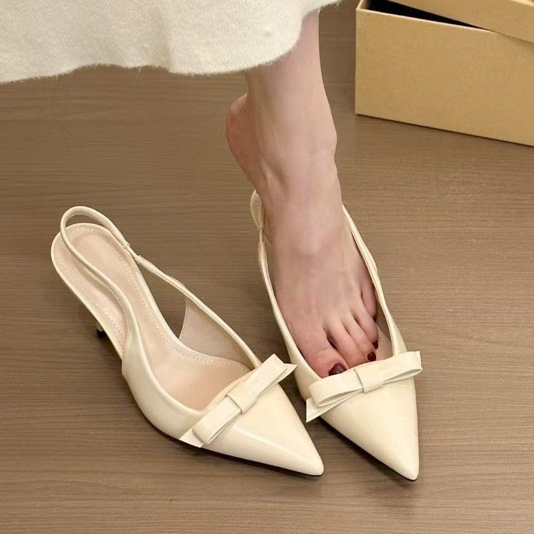 Elegant temperament bow high heels 2025 autumn new thin heel bag head strap pointed fashion sandals women
