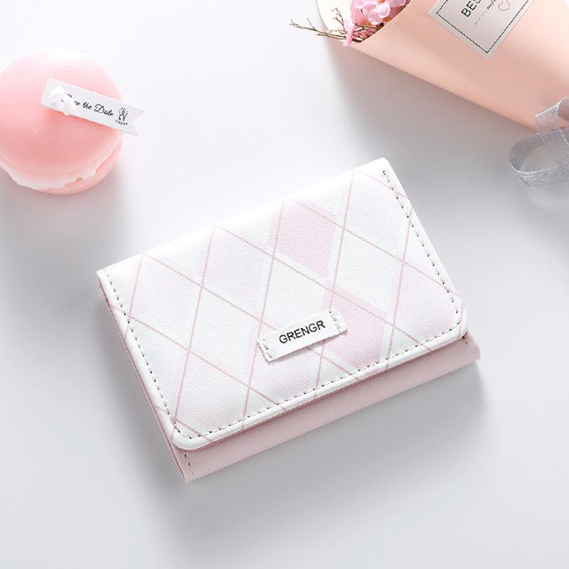

Женский короткий кошелек из искусственной кожи, простой, с несколькими отделениями для карт, кошелек для монет, милый студенческий кошелек тройного сложения, высококачественный студенческий кошелек розовый