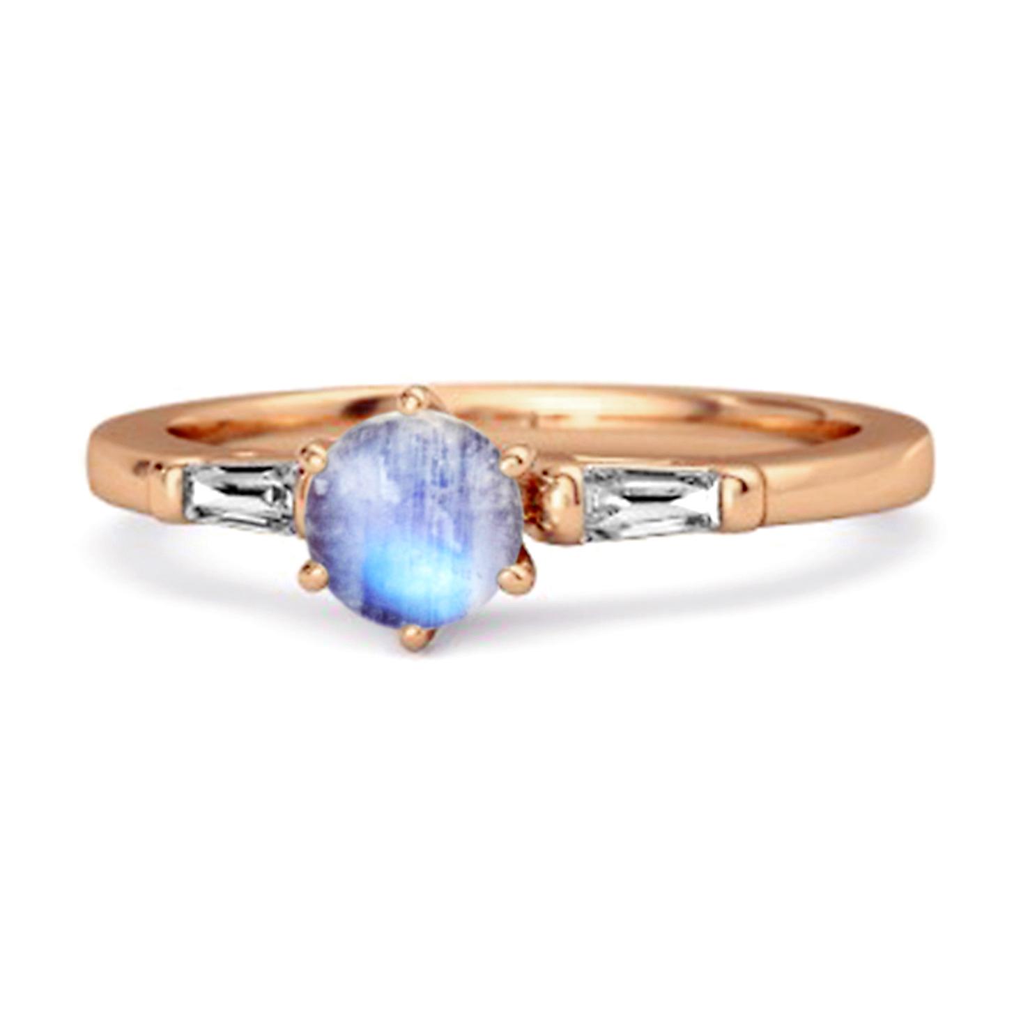 Moonstone Three Stone Ring - 925 Sterling Silver Rose Gold Vermeil 12