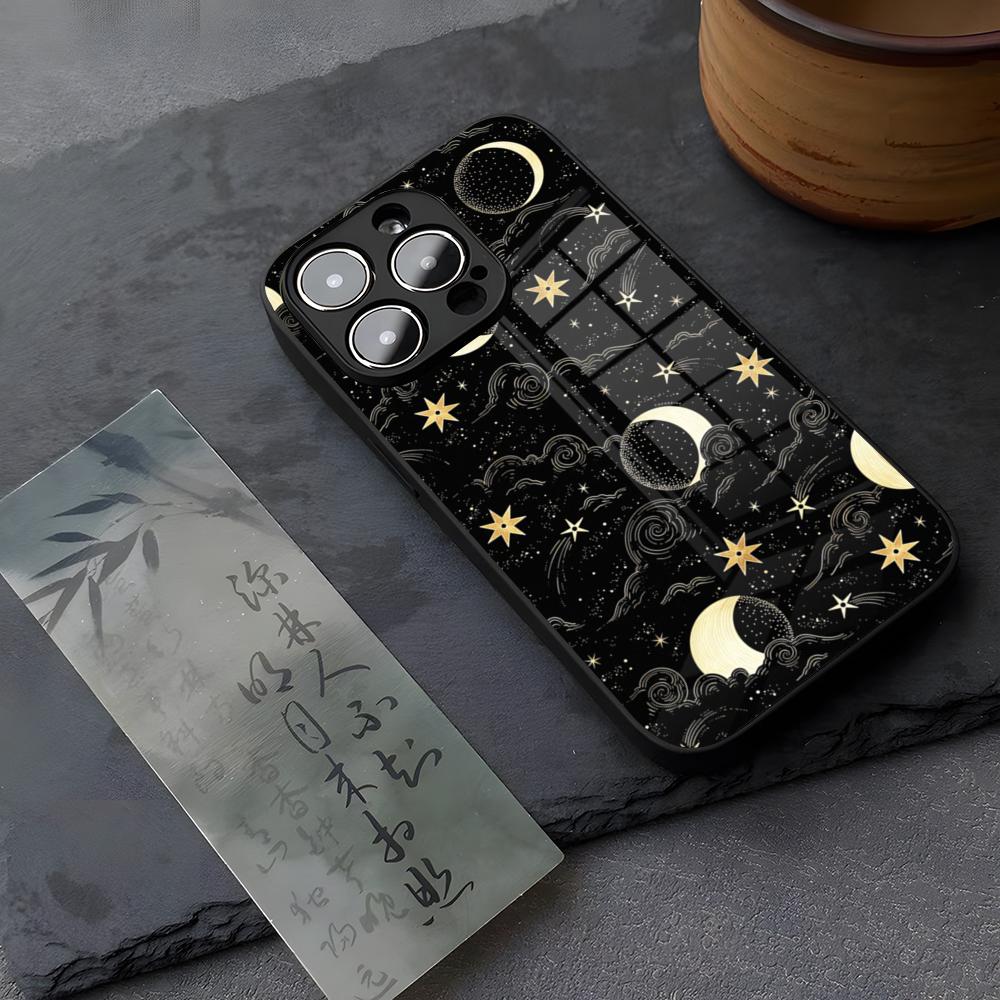 Glitter Bling Stars Moon Phone Case Tempered Glass For IPhone 13 17 14 16 12 15 11 Pro XS Max Plus Mini X XR SE2020 Coque
