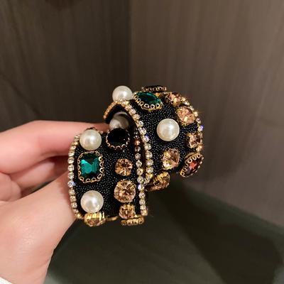 Vintage Style Colorful Crystal Zircon Hoop Earrings Geometric White Black Earrings for Women Statement Zircon