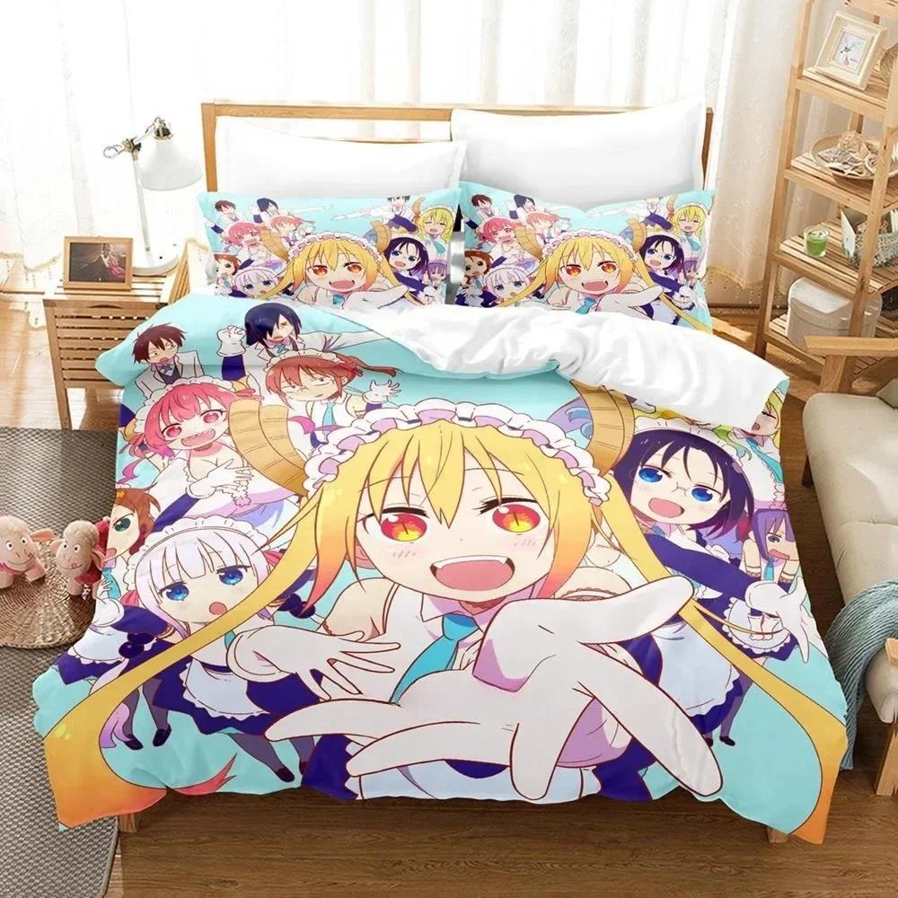3D Kawaii Girl Miss Kobayashi's Dragon Maid Bedding Set Print With Pillowcase Bed Duvet Cover Soft Single Double Queen King Size
