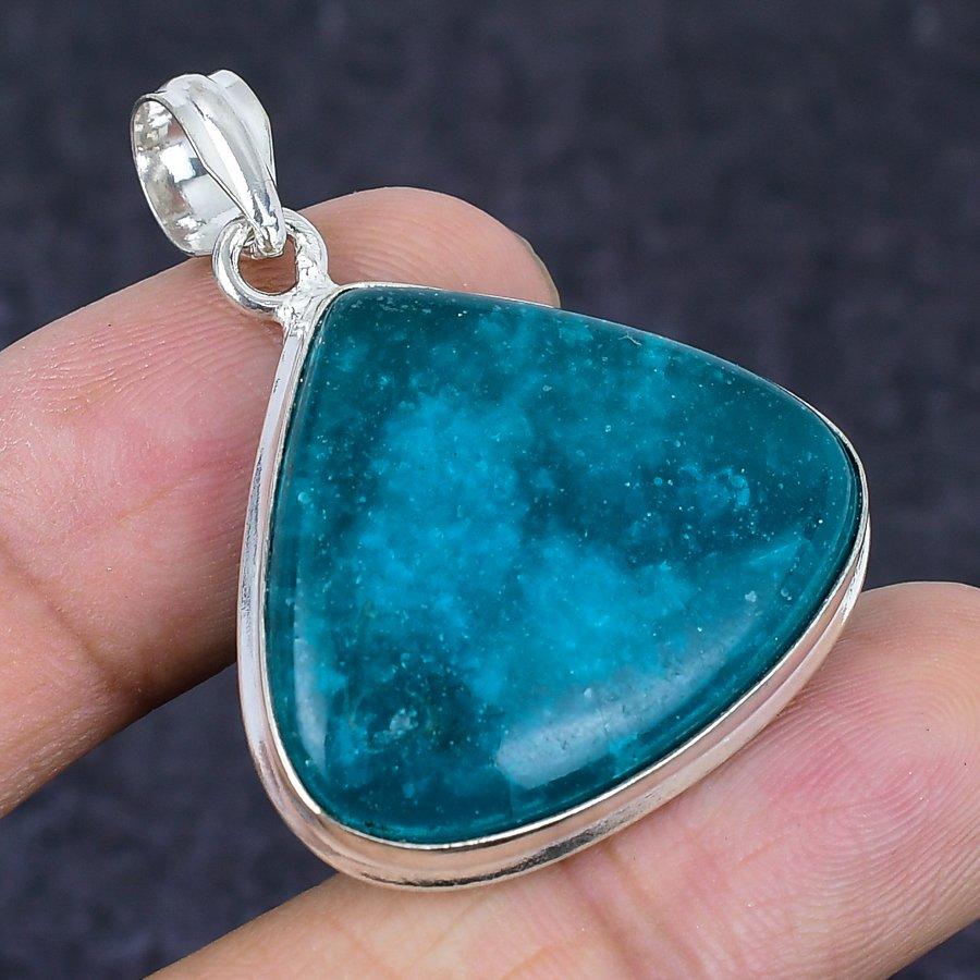 Blue Amber Gemstone Handmade 925 Sterling Silver Jewelry Pendant 1.69" Z4R55
