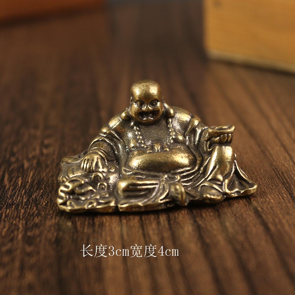 

Латунная настольная статуэтка Будды Майтреи, бронзовое украшение, антикварная, старая, улыбающийся Будда с животом, украшение из чистой меди