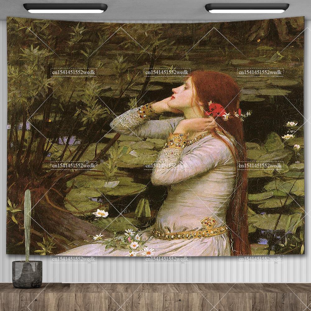 John William Waterhouse Artworks The Lady of Shalott Tapestry Wall Hanging Oil Paintings Home Decoration Aesthetic Tapestries