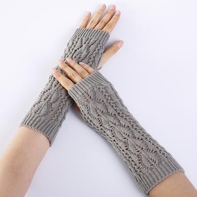 Ausgehöhlte Blatt Fingerlose Handschuhe für Damen Herbst und Winter Neu Mesh Warme Gestrickte Wollene Halbfinger Armstulpen