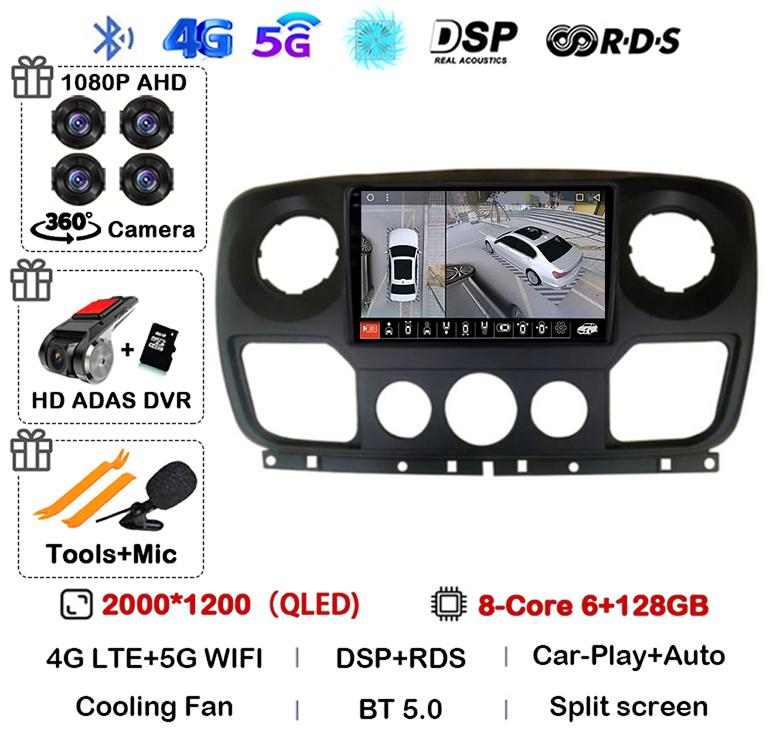 Android 14 Auto Carplay Car Radio For Renault Master Nissan NV400 Opel Movano 2010-2021 Multimedia Video Player GPS Wifi+4G QLED