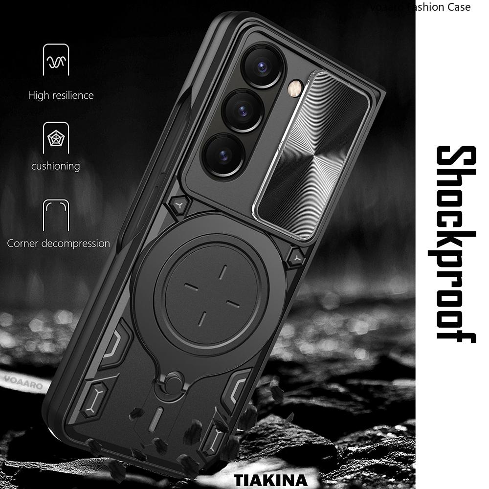 Slide Lens Funda for Samsung Galaxy Z Fold 7 Armor Case for Samsung Z Fold 7 6 5 4 Case Rotate Magnetic Ring Stand Holder Cover