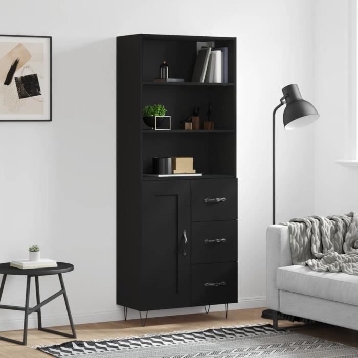 VidaXL Buffet haut Noir 69,5x34x180 cm Bois d'ingénierie 3190014