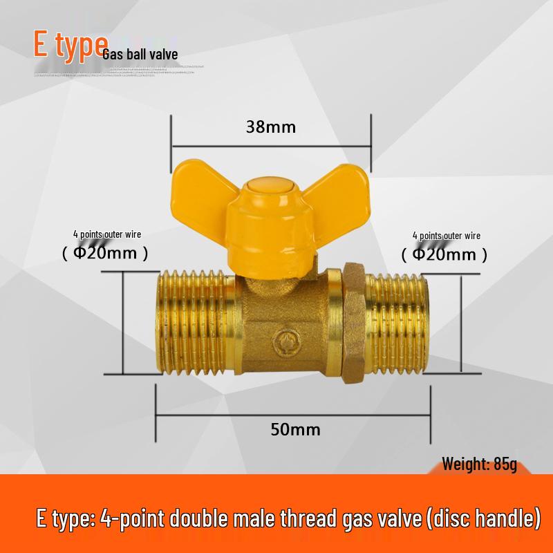 Thickened 4-Point Gas Ball Valve for Natural Gas and Water Heaters, Internal/External Thread.