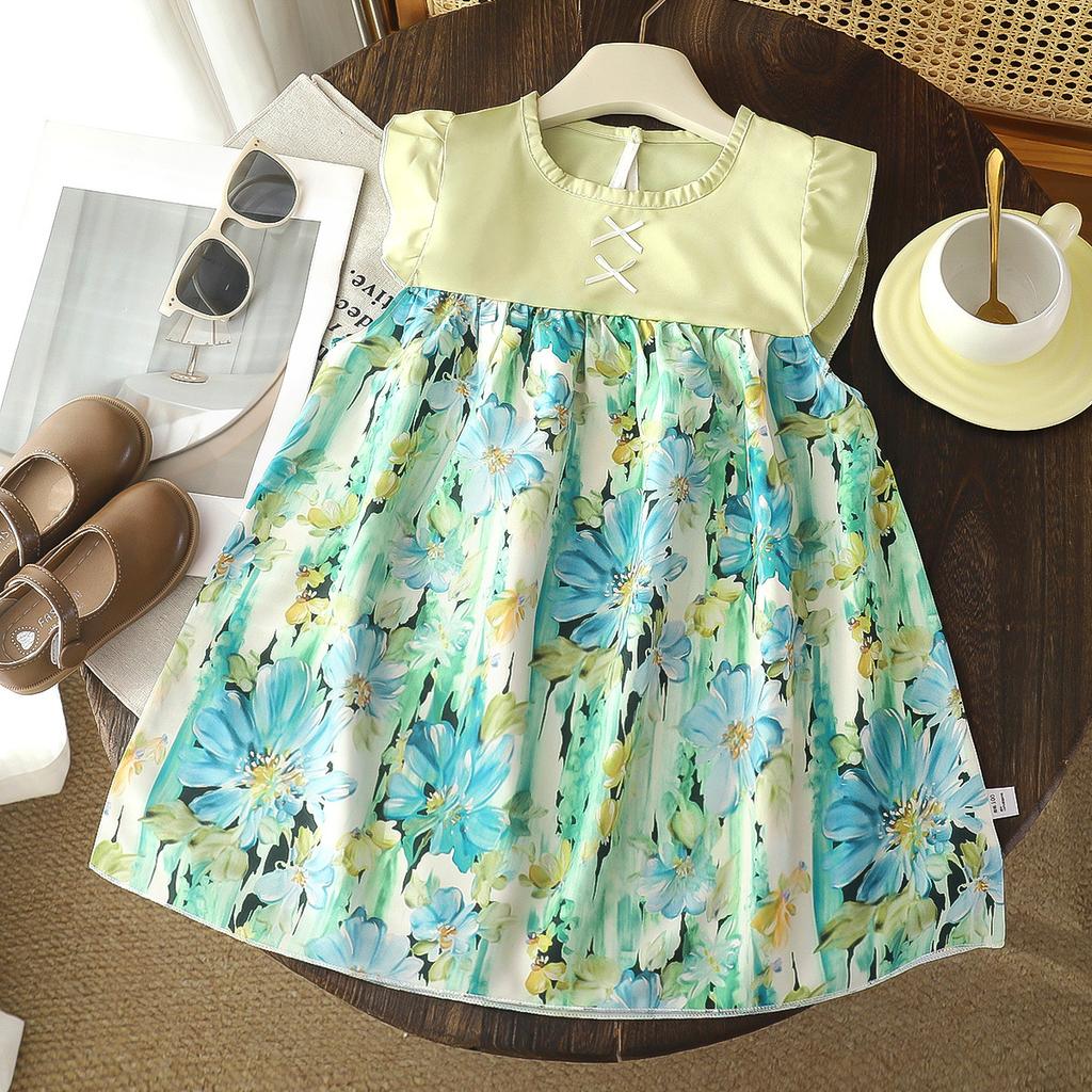 Girls Sleeveless Floral Printed Puffy Princess Dress Toddler Birthday Party Gown
