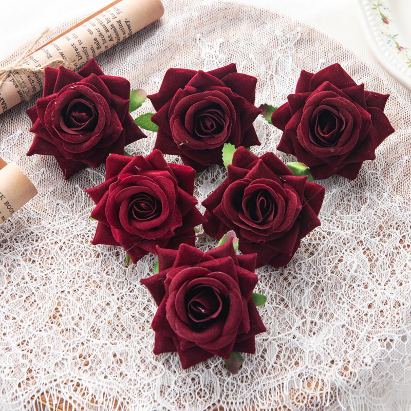 Artificial Flowers for Wedding Flannel Rose Wreath Home Room Festival Decor Diy Box Scrapbook Background Wall Crafts Fake Plants