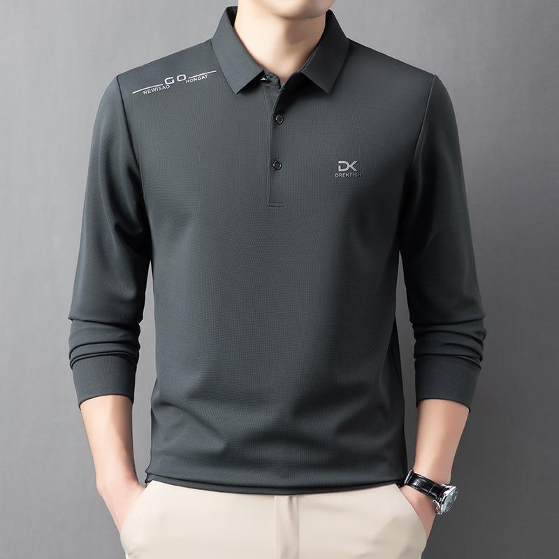 Polo Shirt Men'S Premium Long Sleeve Business Casual Men'S Small Waffle Stretch T-Shirt