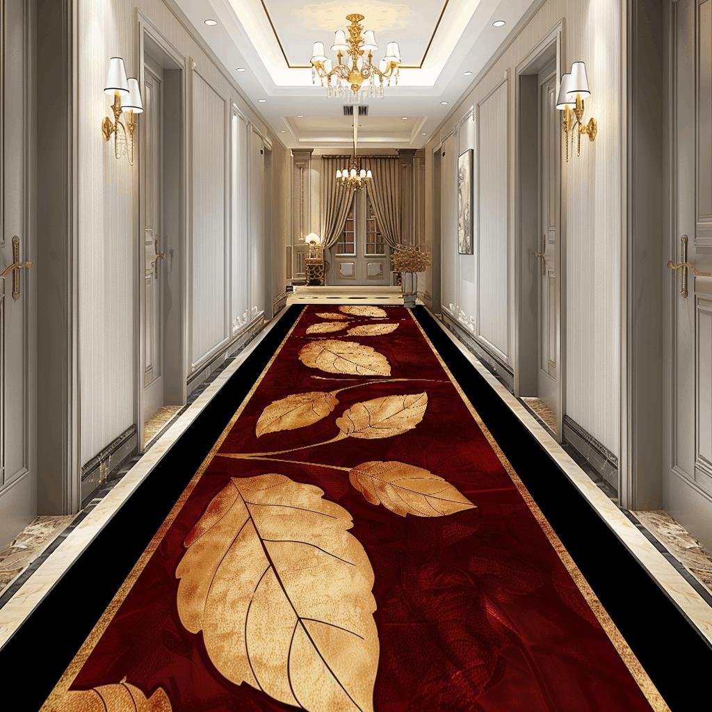 Luxury 3D Golden Leaf Pattern Long Corridor Carpet Room Decoration Hallway Rug Non-slip Hotel Runner Carpets Stairway Floor Mat