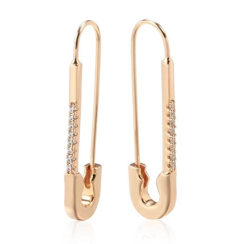 Chic Paperclip Shape Copper Zircon Earrings High-end Korean Style For Women