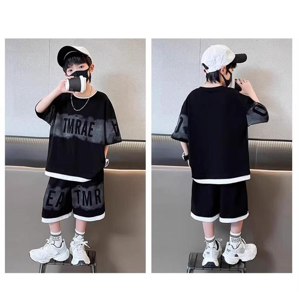 Boys' Set of Fashionable 3D Printed Casual Pullover, Short Sleeved Shorts, T Sports Shirt, Boys' Outdoor T-shirt Shorts