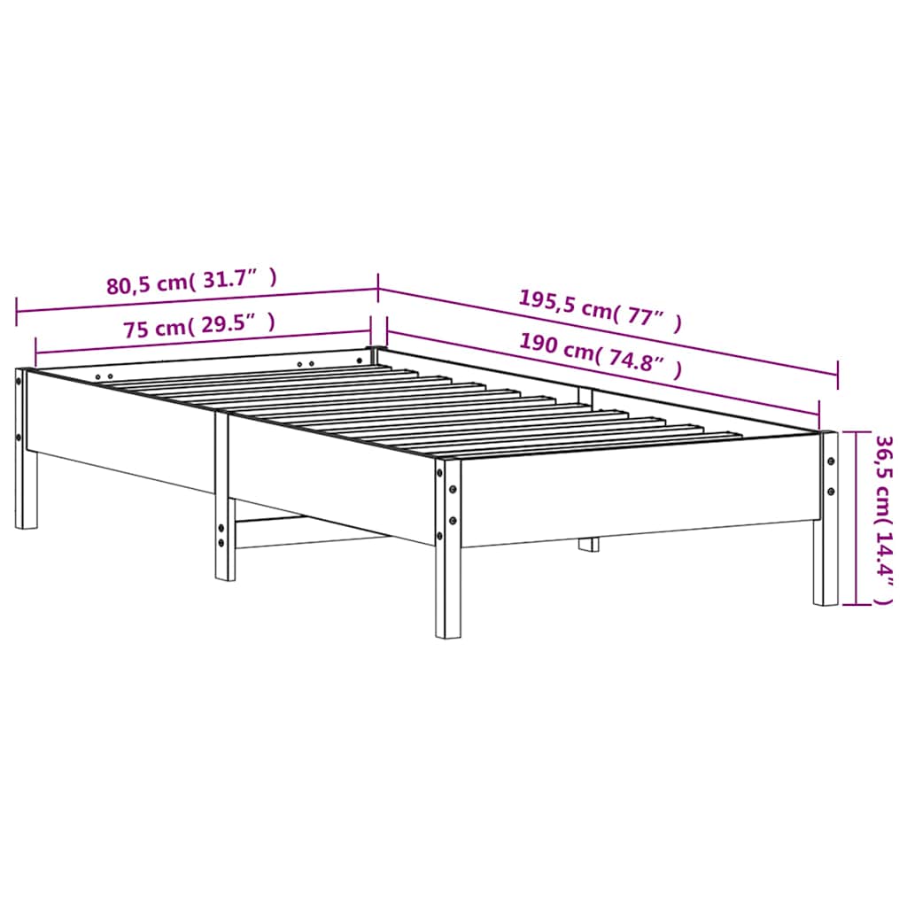 Solid Wood Bed without Mattress White 75 x 190 cm Pine Wood