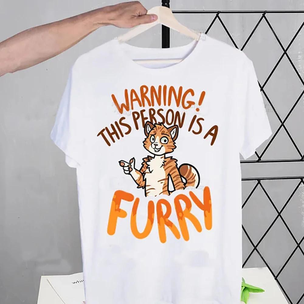Furry Warning Funny Cat Graphic Unisexs Cotton TShirt Streetwear Graphic S