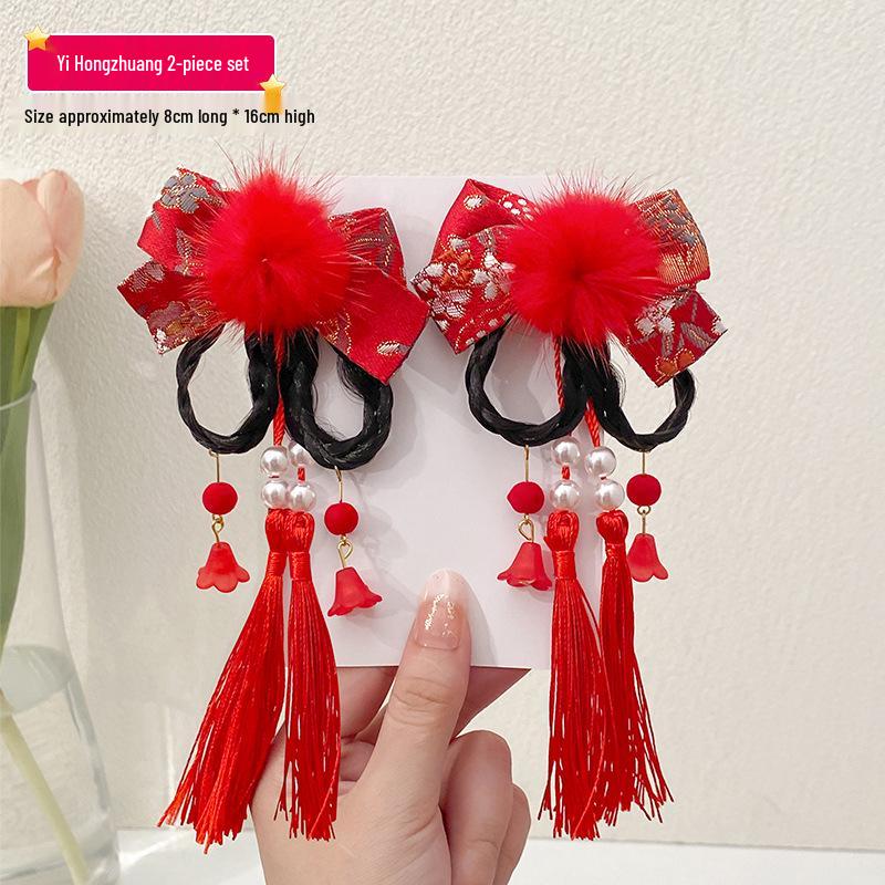 Red New Year Hanfu Hair Clips for Girls - Chinese Style Floral Headwear