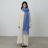 Homemade glacier blue with wool tassel solid color knitted scarf women's winter warm atmosphere soft shawl scarf