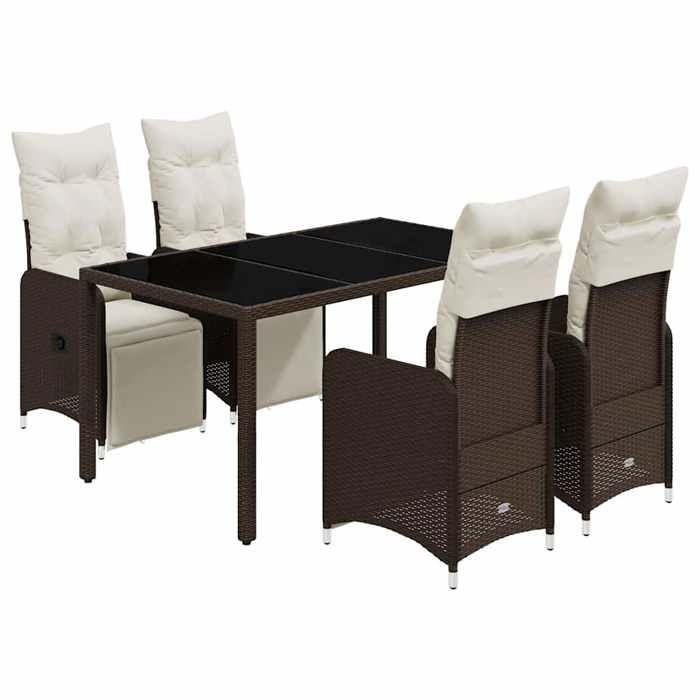 VidaXL Ensemble de bistro de jardin 5 pcs coussins marron poly rotin 3277189