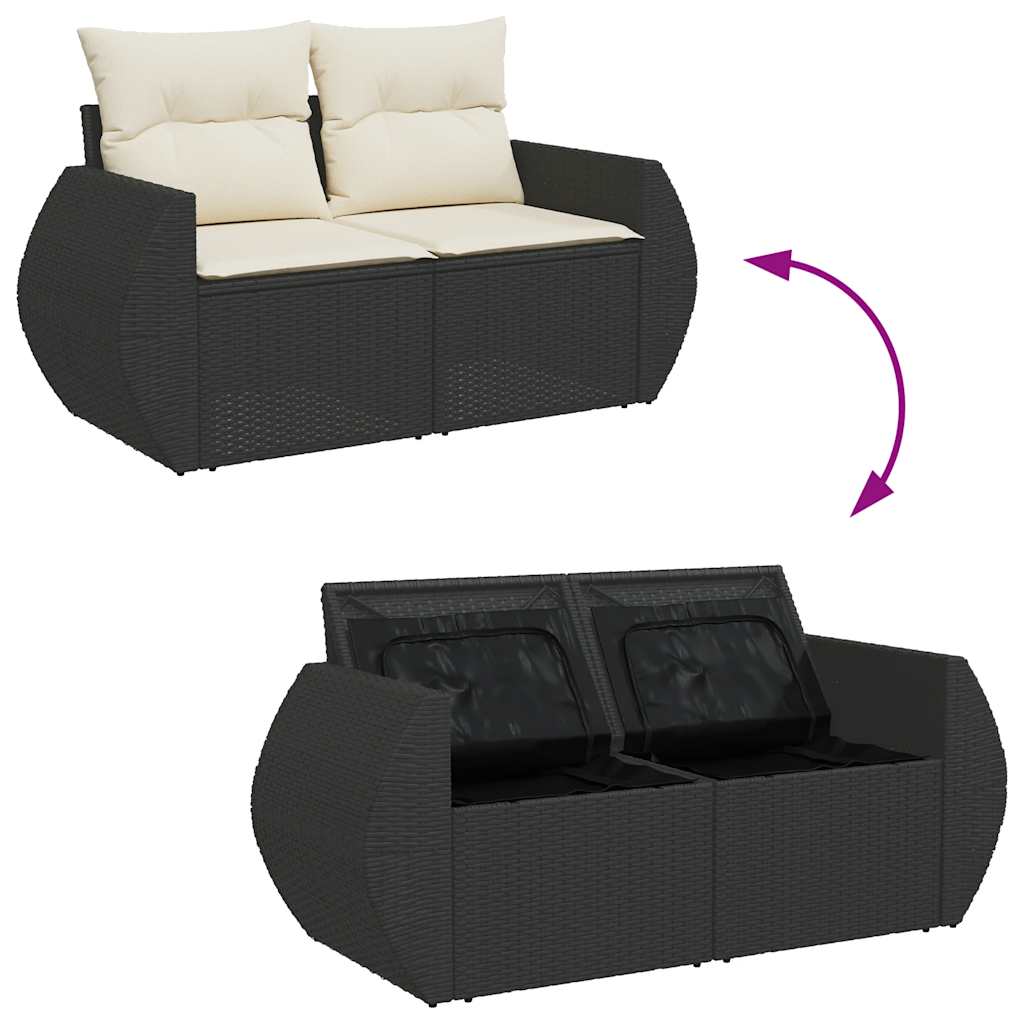 4 Piece Outdoor Sofa Set with Cushions Black Poly Rattan