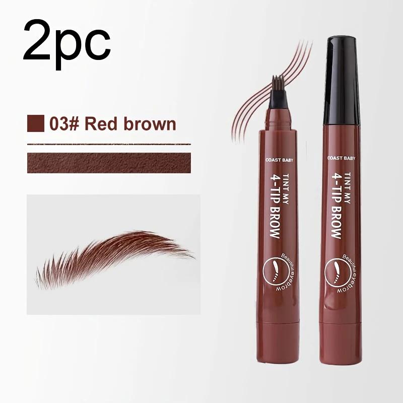 2pcs 4-Tip Brow Pens - Waterproof & Sweatproof, Dual Shades for Natural Look, Portable for On-the-Go Touch-Ups