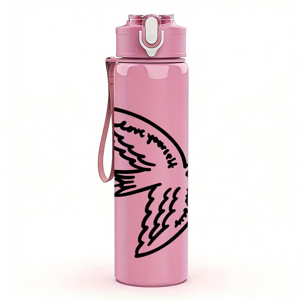 1PC Swallow Bird Love Heart Art 750ml Color Plastic Sports Water Bottle Leakproof Flip Straw Lid Suitable for Sports Office Home Use