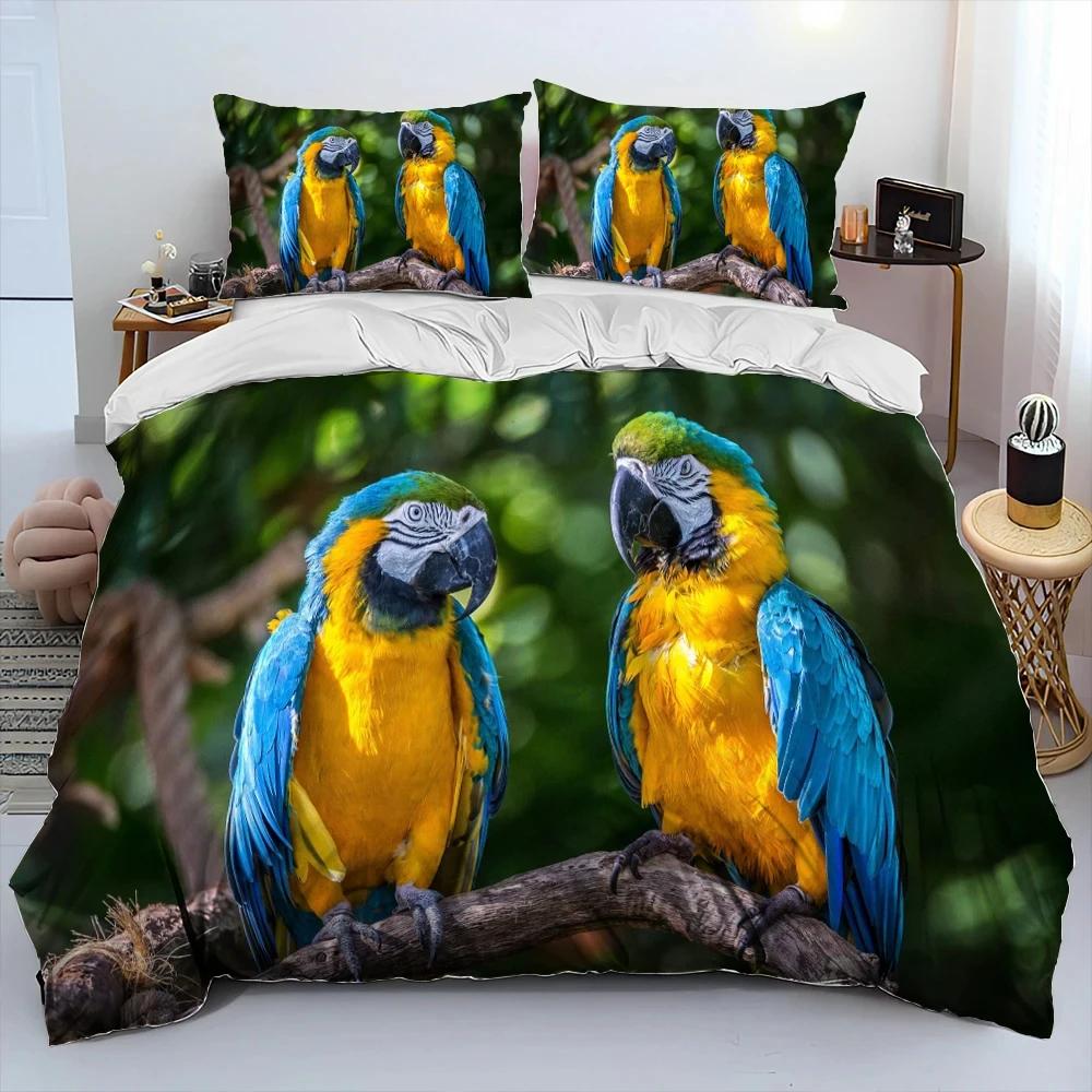 Colorful Parrot Macaws Birds Comforter Bedding Set,Duvet Cover Bed Set Quilt Cover Pillowcase,King Queen Size Bedding Set Adult