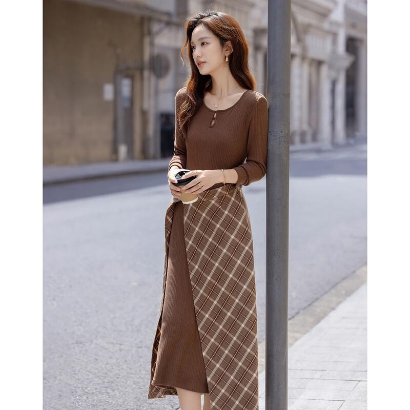 Demana Petite Plaid Patchwork Dress with Decorative Buckle L