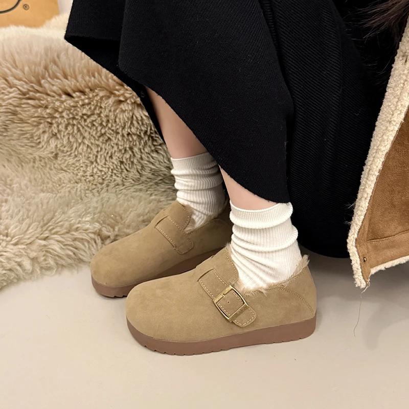 Women's Fashion Flat Cotton Boots Winter New Round Head Suede Metal Thick Soles Anti-slip Wear-resistant Low-top Shoes