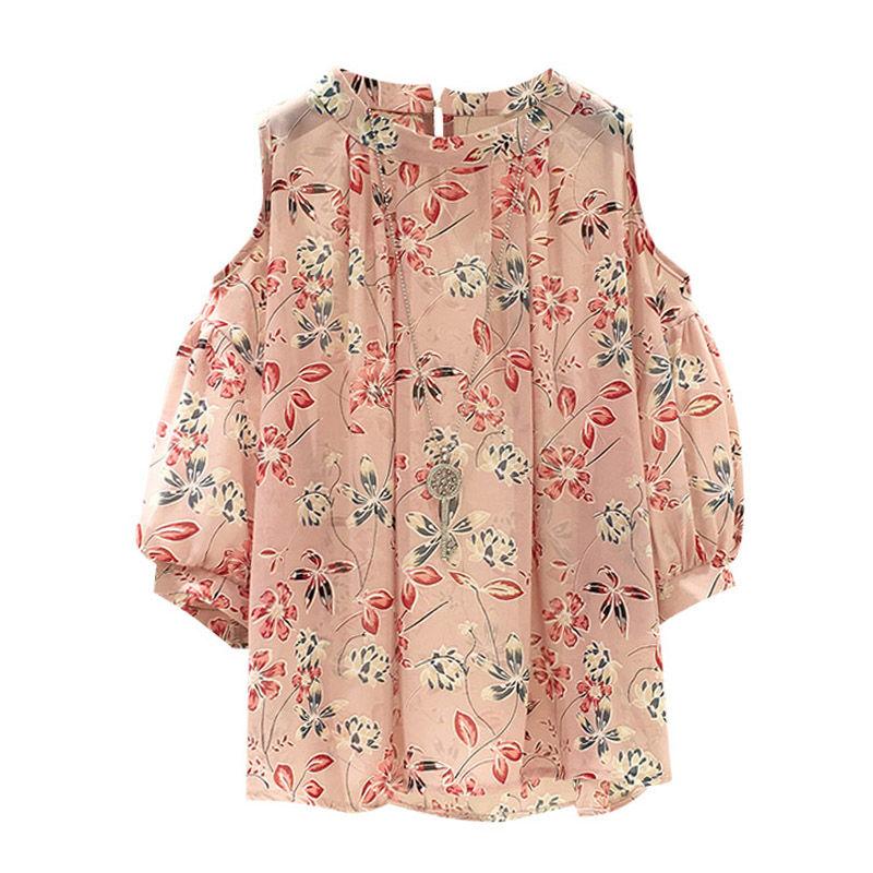 Негабаритная женская летняя шифоновая рубашка с короткими рукавами и цветочным принтом — фото 3