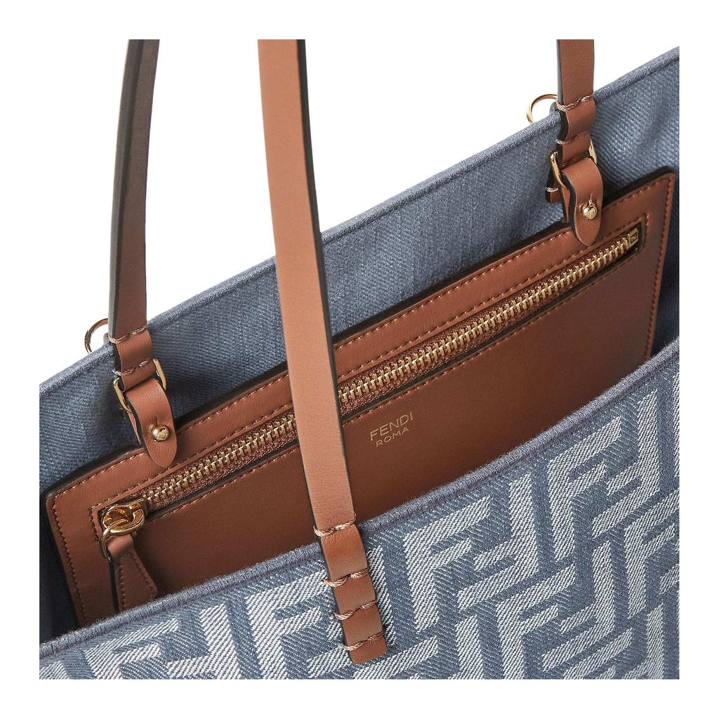 Fendi Roll Reversible Design Gold Accents Metal Details Cotton Tote Bag Shopping Bag Shoulder Bag Small Women tote bags blue 8BH424-AUT4-F1SXQ