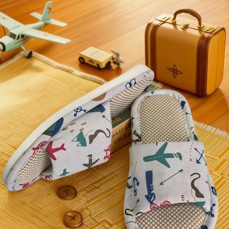 Kids Linen Slippers Cartoon Cute Boys Girls Indoor Non-Slip Absorbent House Shoes