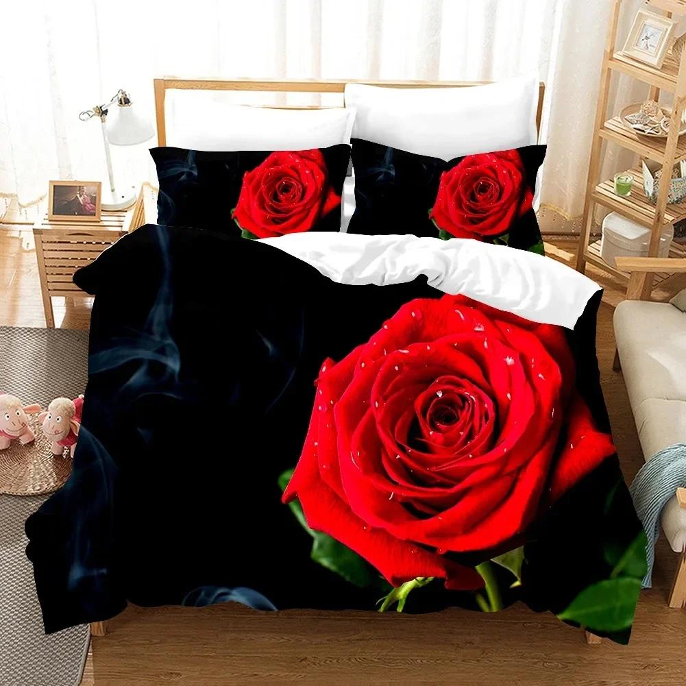 Red Rose Bedding Set Flower Bedding Set Single Twin Double Queen King Cal King Size Bed Linen Set