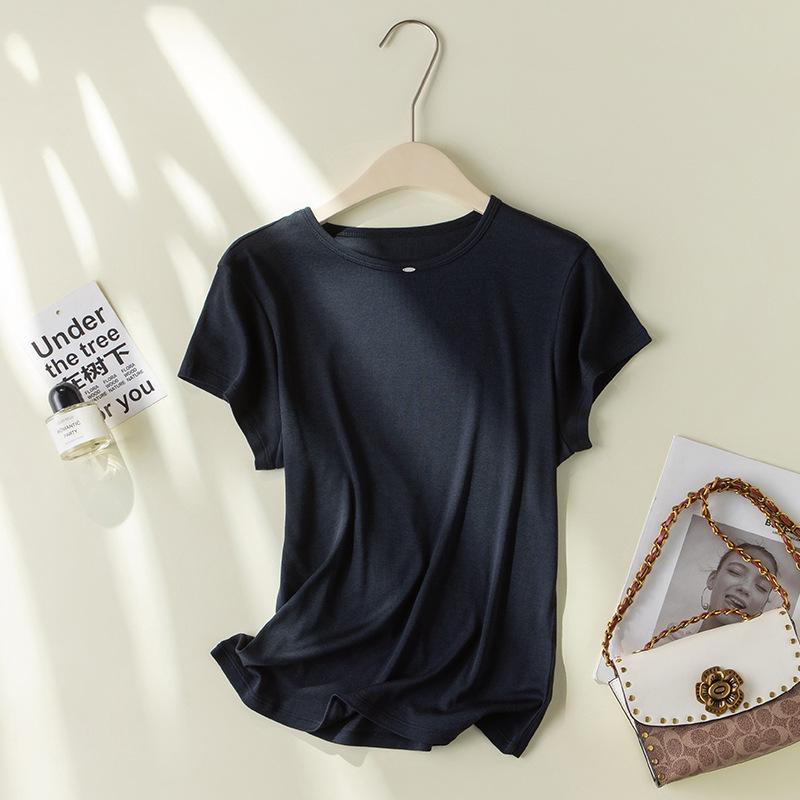 2026 Hangzhou Silk Lyocell Short Sleeve Women's Close-Fitting Round Neck T-shirt