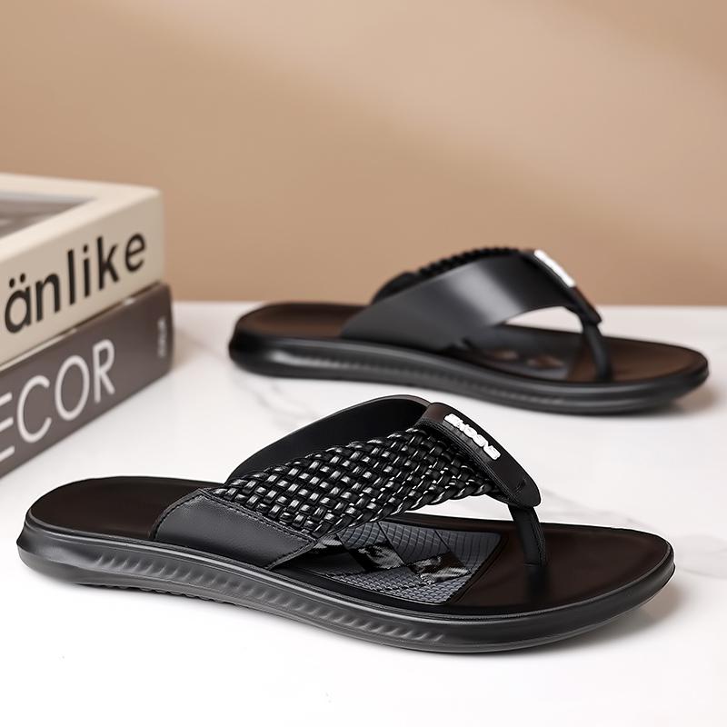 Fashion Summer Mens Leather Flip-flops Classic Leisure Walk Slippers Outdoor Beach Rubber Half Drag Travel Male Water Trekking Sandals