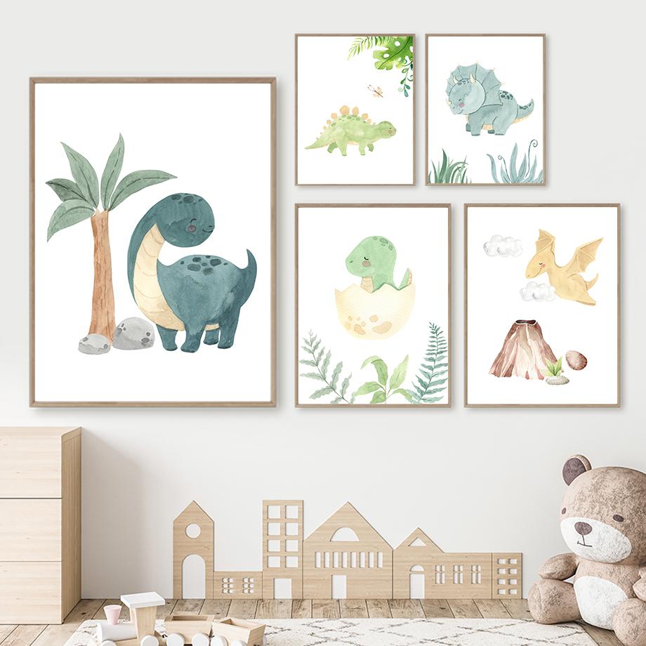 Nursery Nordic Poster and Prints Cute Dinosaur Egg Tree Leaf Monstera Wall Art Canvas Painting Wall Pictures Boy Kids Room Decor No Frame