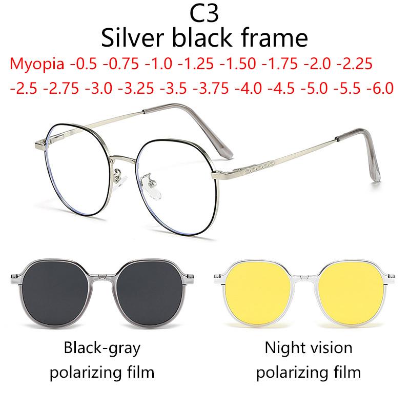 Myopia 3 In 1 Multifunctional Polarized Clips -0.5 To -6.0 Magnetic Metal Clip Sun Glasses Prescription Irregular Can Custom