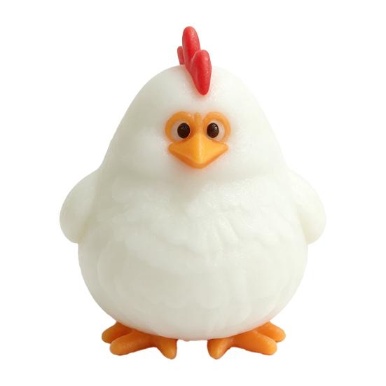 Novelty Gift for Kids 3D Printed White Rooster Figurine, Cute Round Chicken Desktop Ornament Animal Decor Office Desk Living Room Shelf, Statue