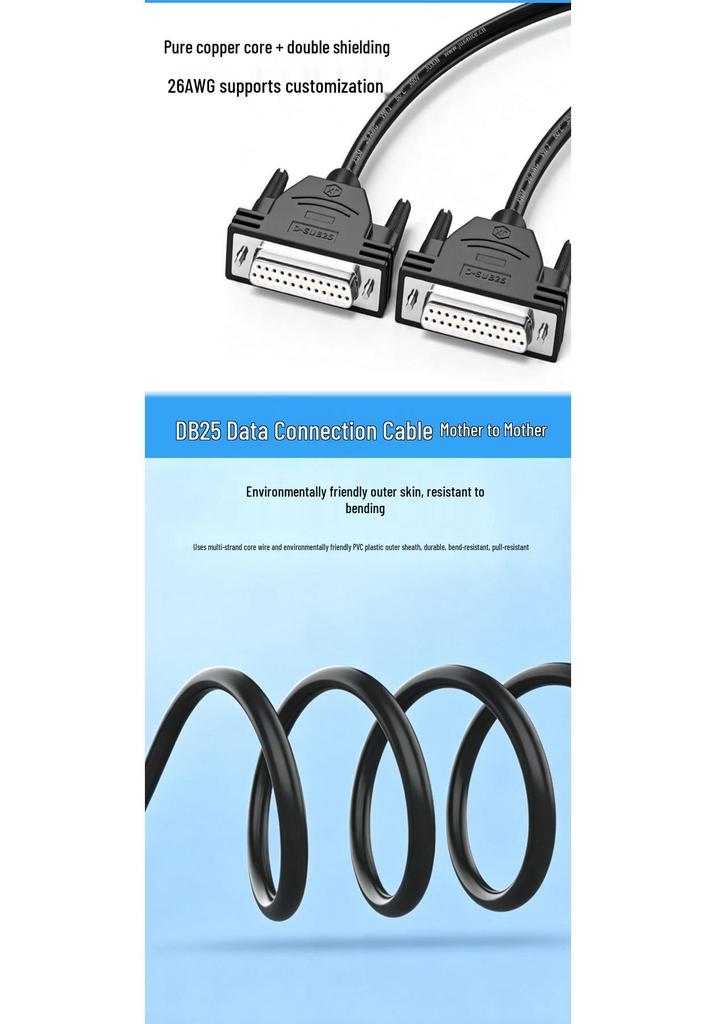 DB25 Male-to-Male/Female Extension Cable, Industrial-Grade for Serial Port Printer Connections