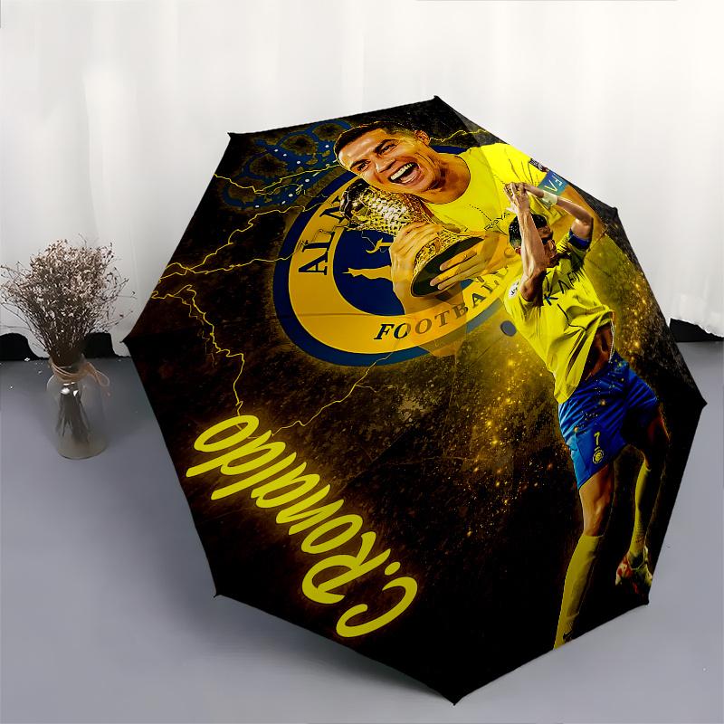 Cristiano Ronaldo, Real Madryt Automatyczny Otwierany i Zamykany Parasol, Kompaktowy Parasol Podróżny, Lekki i Przenośny, Odpowiedni na Plażę