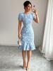 European and American Summer Women's Puff Sleeve Jacquard Textured Retro Dress