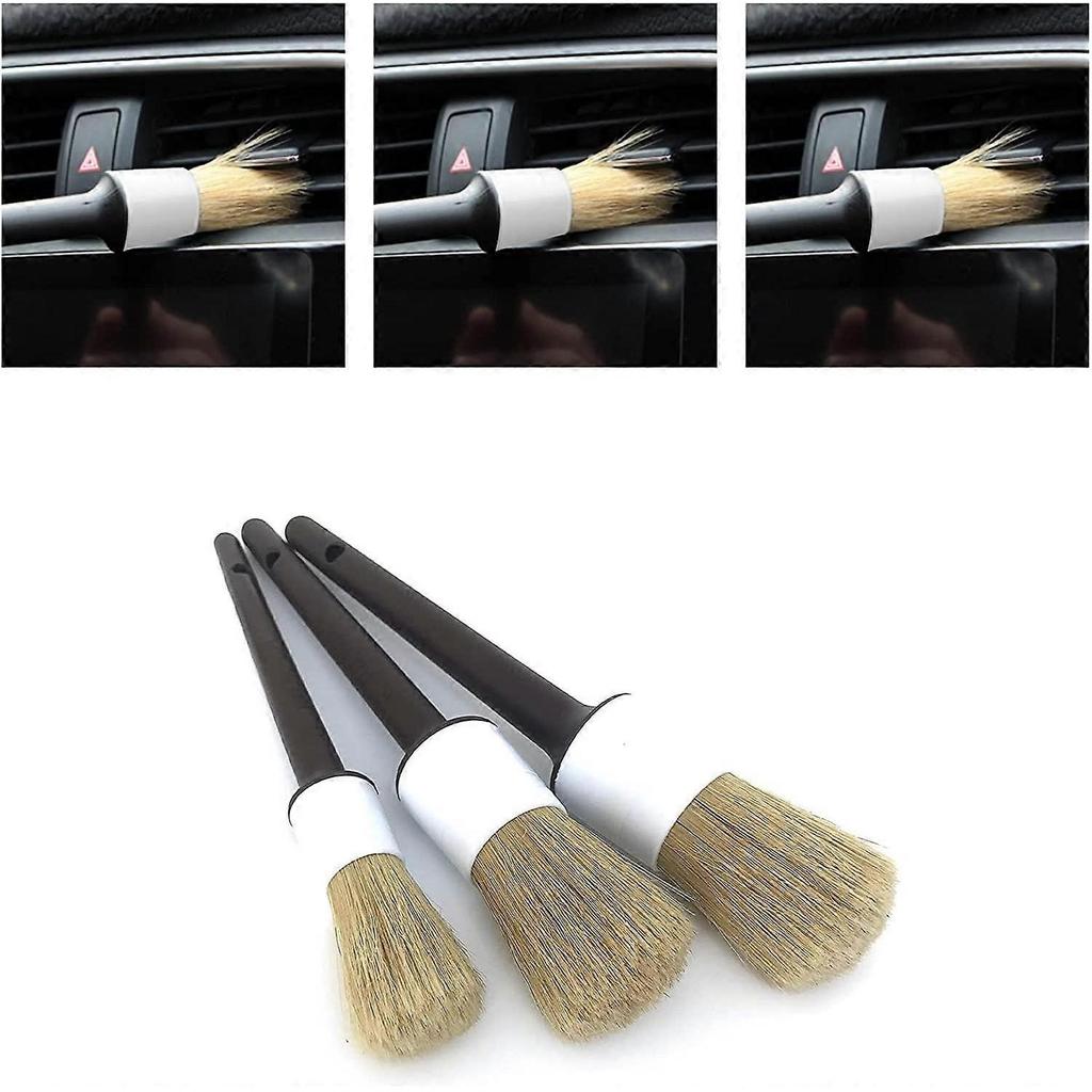Detail Boars Hair Ultra Soft Car Detail Brushes Car Detailing Brush - Different Sizes NO Metal Brush Parts for Cleaning Interior Upholstery, Air Vents
