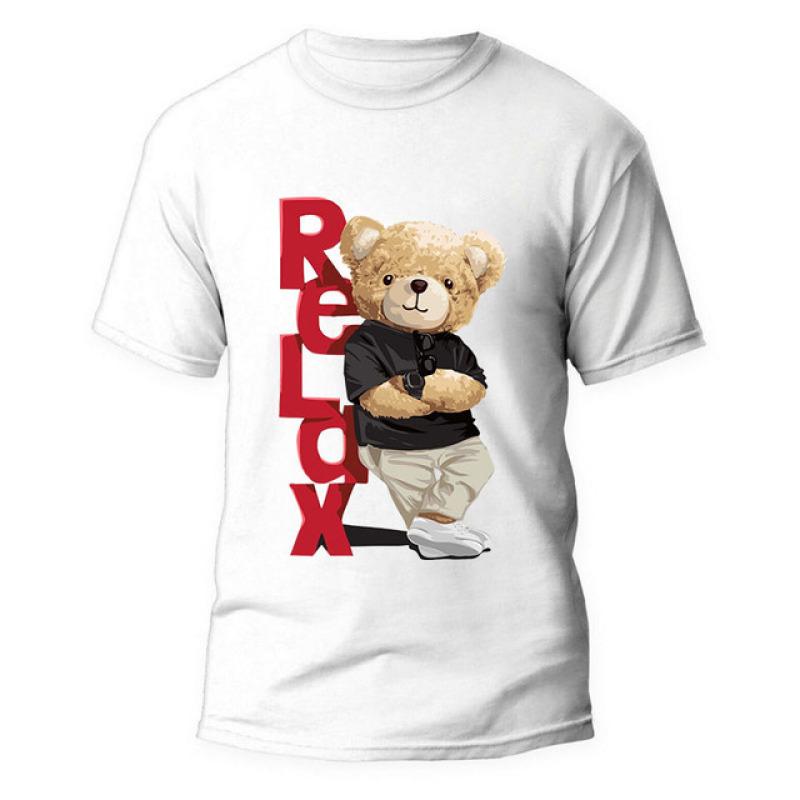 

Мужская летняя хлопковая футболка с короткими рукавами и принтом «Маленький медвежонок» XL красный/белый