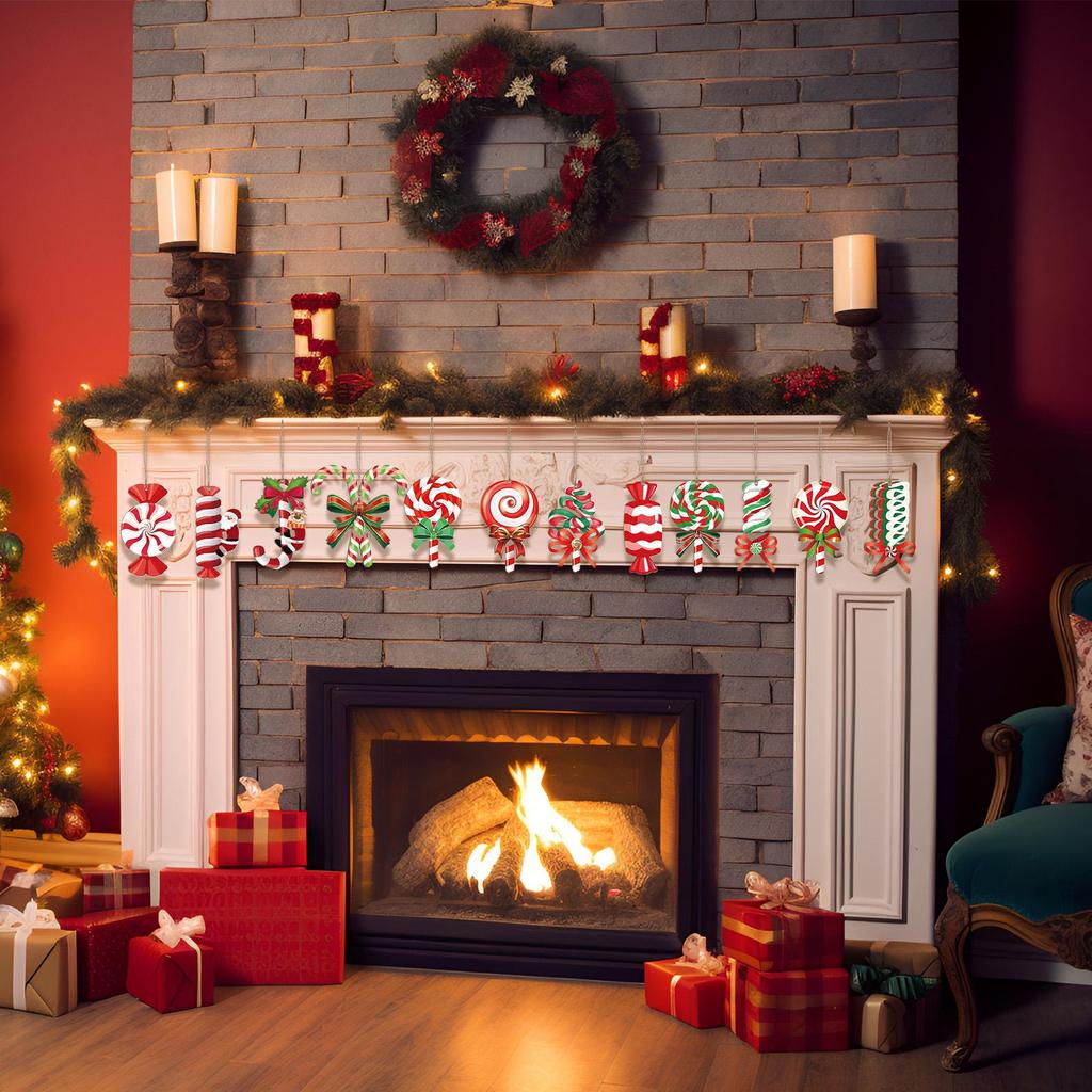 24pcs Christmas Candy Pendant Wooden Lollipop Cane Christmas Tree Decorations Mini Cane Candy Peppermint Candy Ornaments