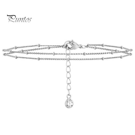 Brățară cu lanț de mărgele cu strat dublu elegant, cu incrustație de strasuri, lanț de extensie reglabil, brățară metalică pentru femei