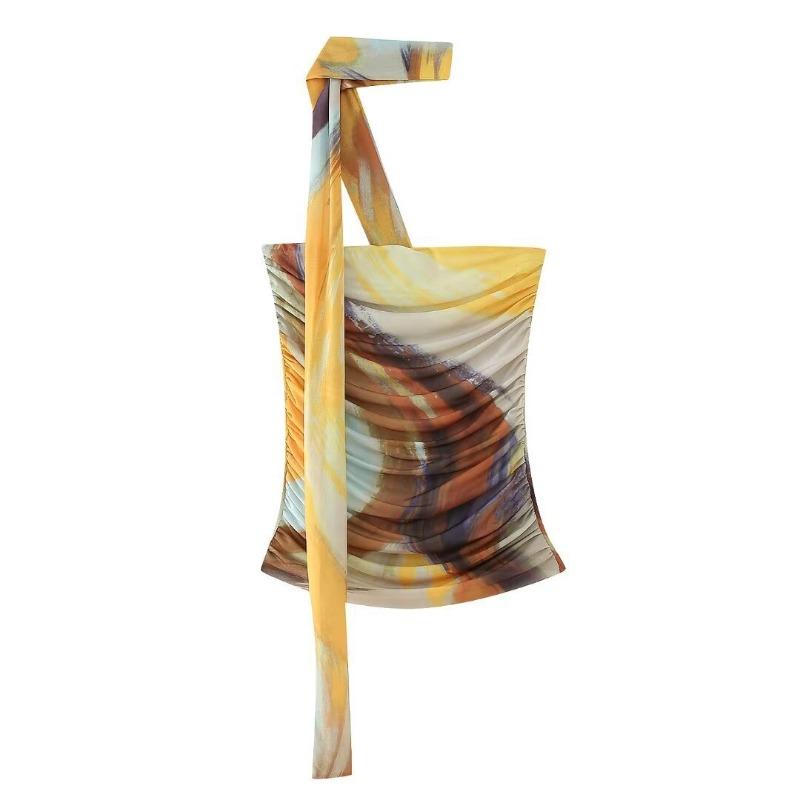 

Летние сексуальные топы на шнуровке с леопардовым принтом, женские винтажные майки без рукавов Y2k, женские модные шикарные тонкие эластичные пляжные футболки в стиле ретро S жёлтый